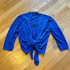 NIC + ZOE 4-way blue linen cardigan small S wrap tie open front drapy light